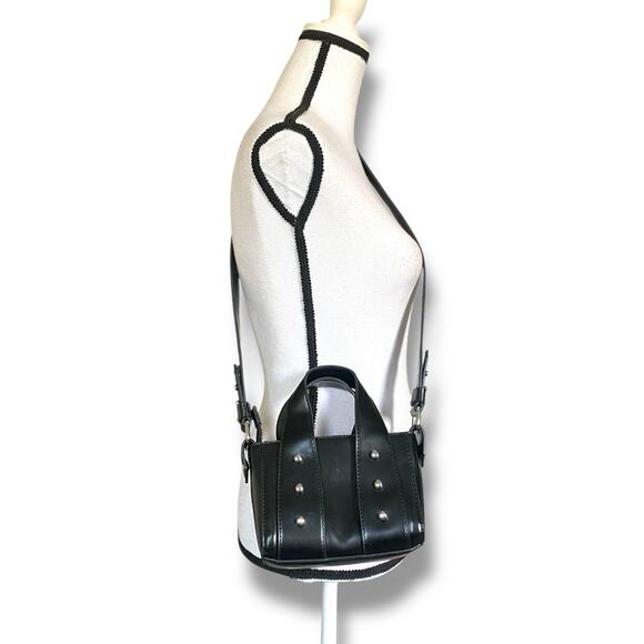 Zara Studded Mini Crossbody Bag Purse Black Silver Top Handle Zipper Edgy Grunge - Picture 4 of 14
